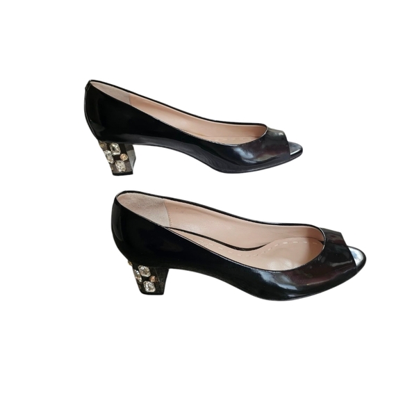 Miu Miu Embellished Jeweled Crystal Block Heel Black Patent Leather Pumps. Sz 38 - Picture 6 of 8